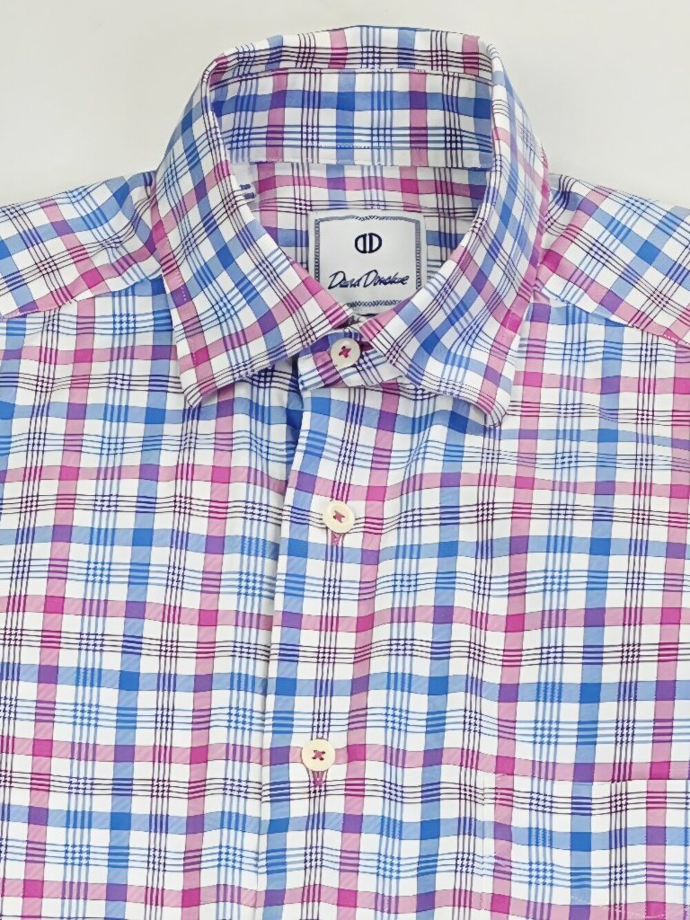 David Donahue White Blue Pink Check Button Down Spread Collar Sz Small Men Shirt